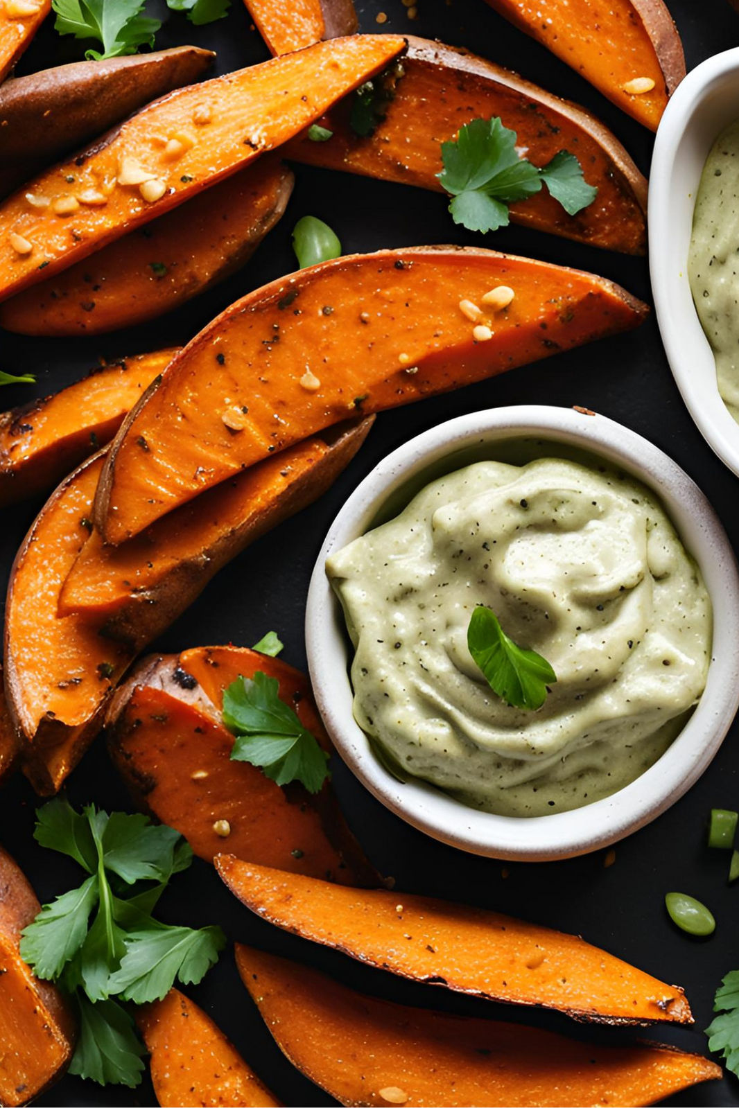 Roasted Sweet Potato Wedges with Garlic Cashew Dip