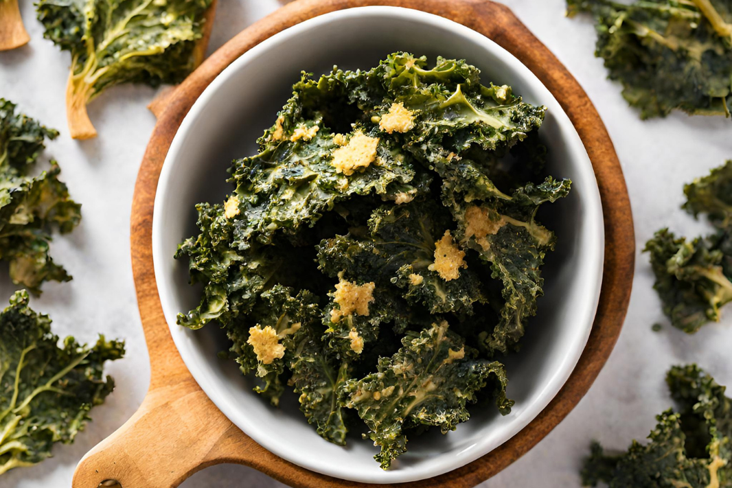 Cheesy Garlic Kale Chips