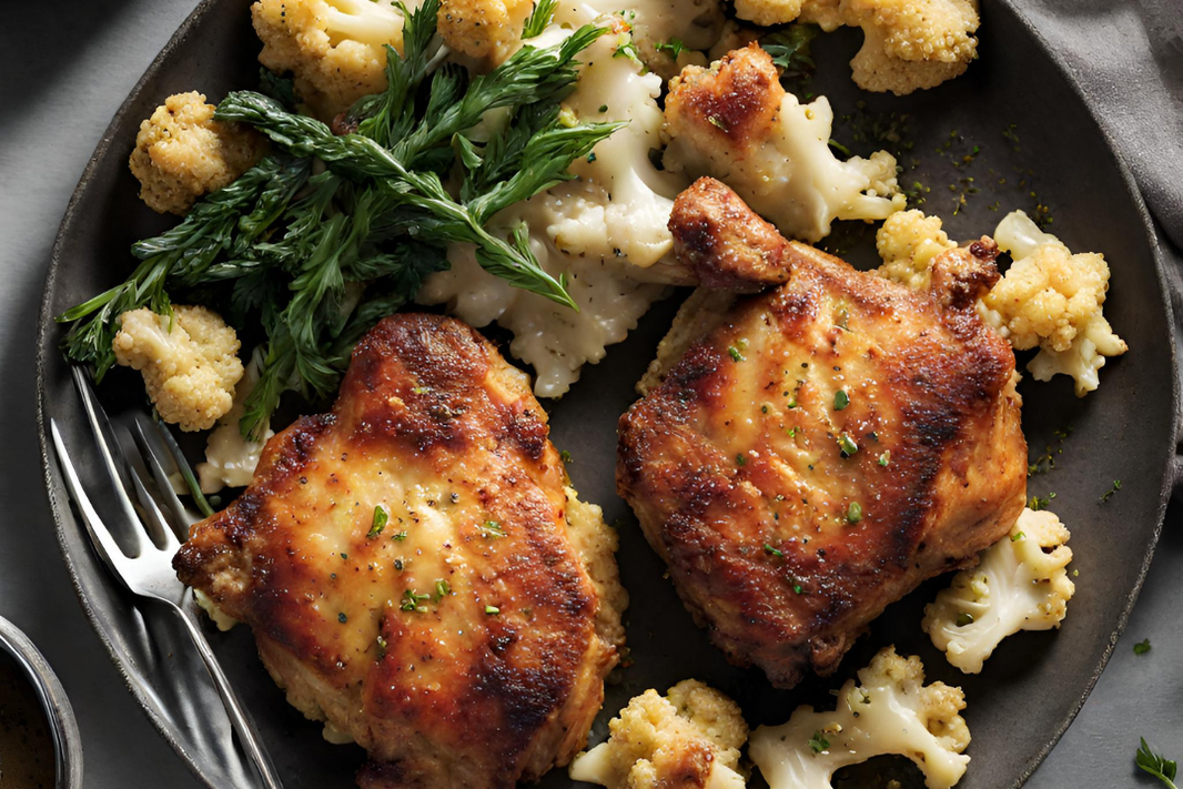 Crispy Chicken Thighs with Savory Cauliflower