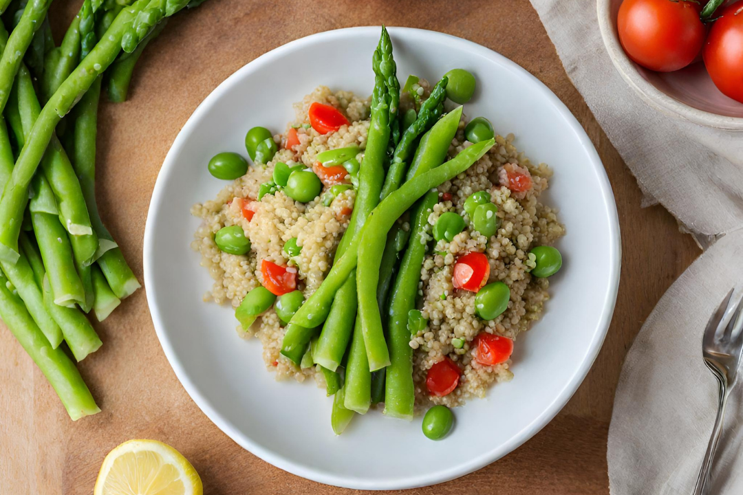 Edamame Lemon Quinoa with Asparagus Ribbons